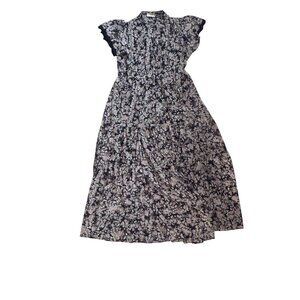 Joyfolie Womens Floral Yarn Dress XL Black Multi Midi Ruffle Sleeves Lined 1845